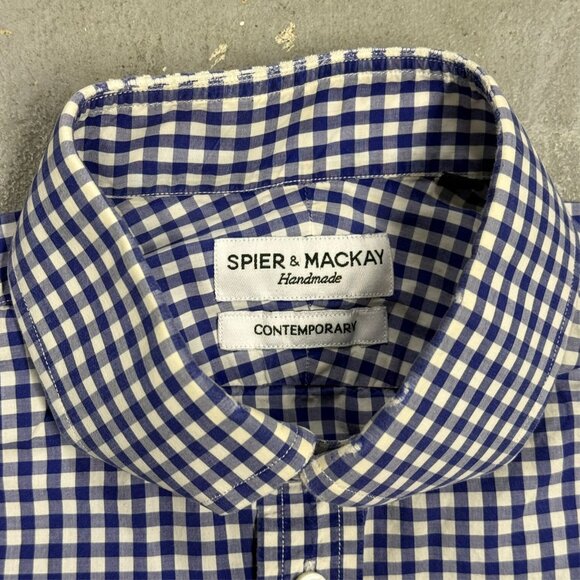 Spier & Mackay Dress Shirt Handmade Contemporary Check Cotton 15.5 Medium - Picture 5 of 10